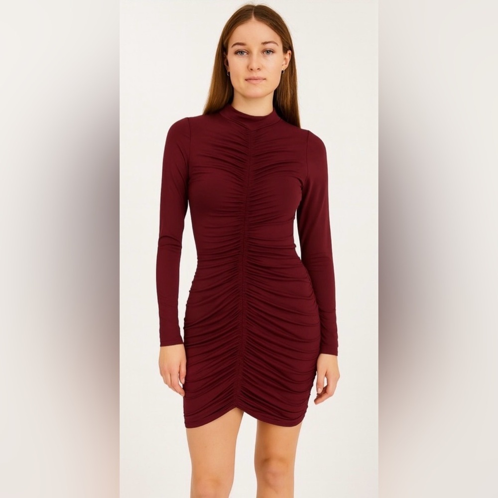 Astr Rich Burgundy Long Sleeve Dress